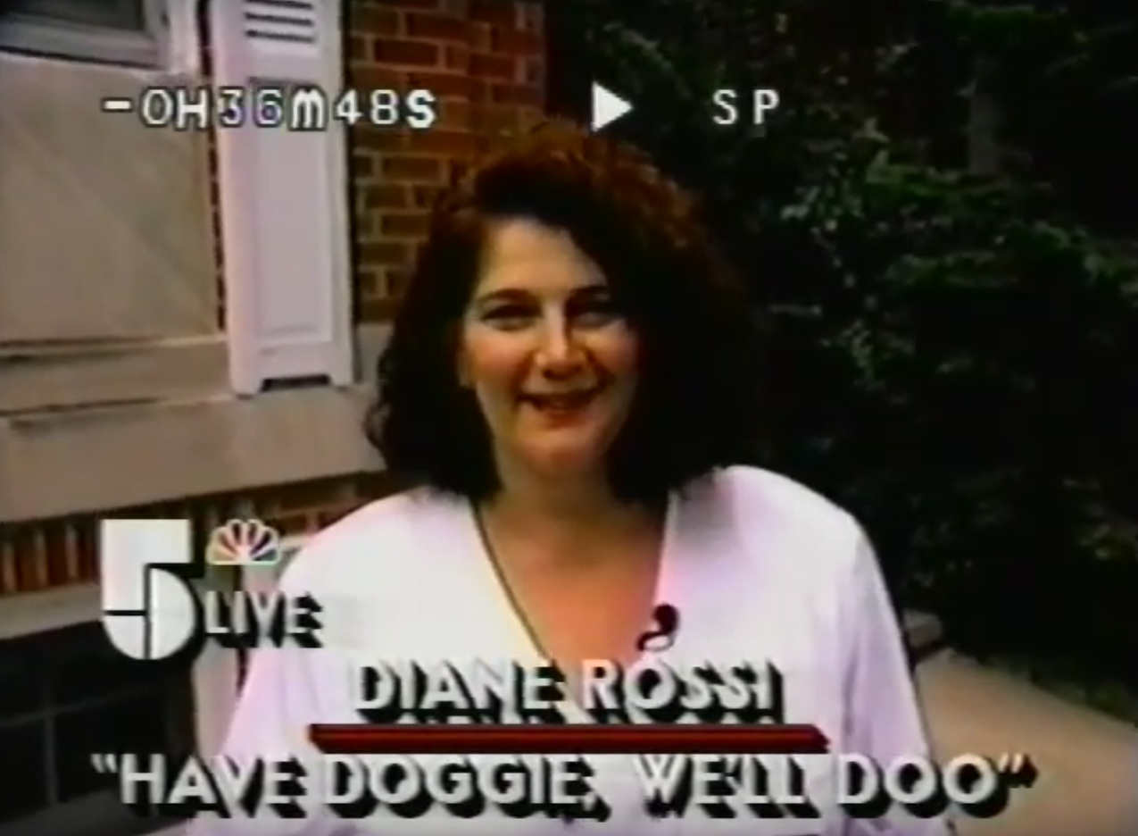 Diane Rossi founder of dog waste cleanup and removal company Have Doggie We'll Doo on the morning news.